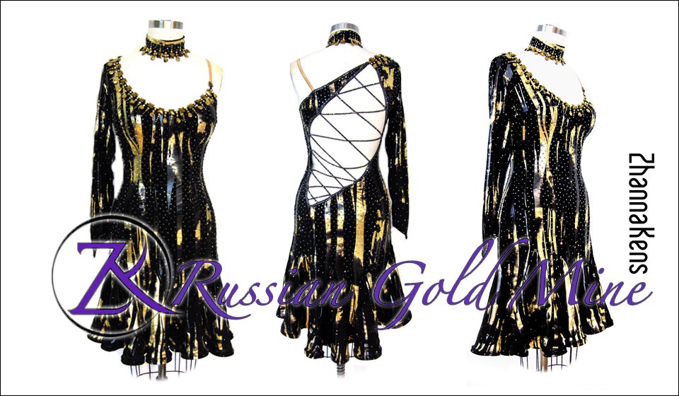 gold and black latin rhythm ballroom dresses