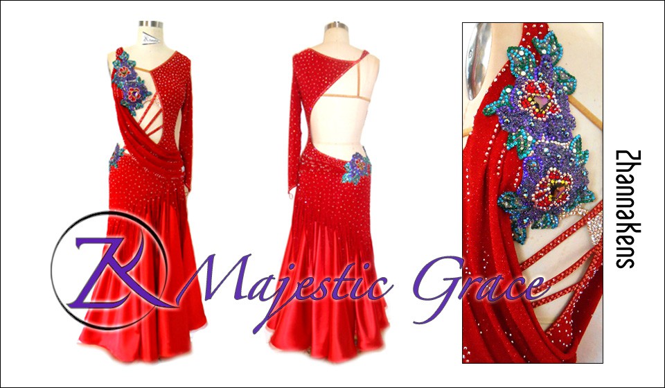 red competition ballroom gowns for sale